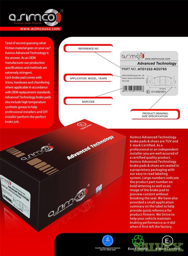 Asimco Advance Performance Brake Pads and Brake Shoes (21,012 Items