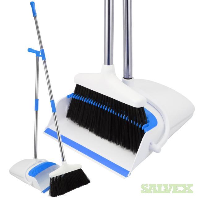 Broom and Dustpan Set Upright Standing Dust Pan with Extendable