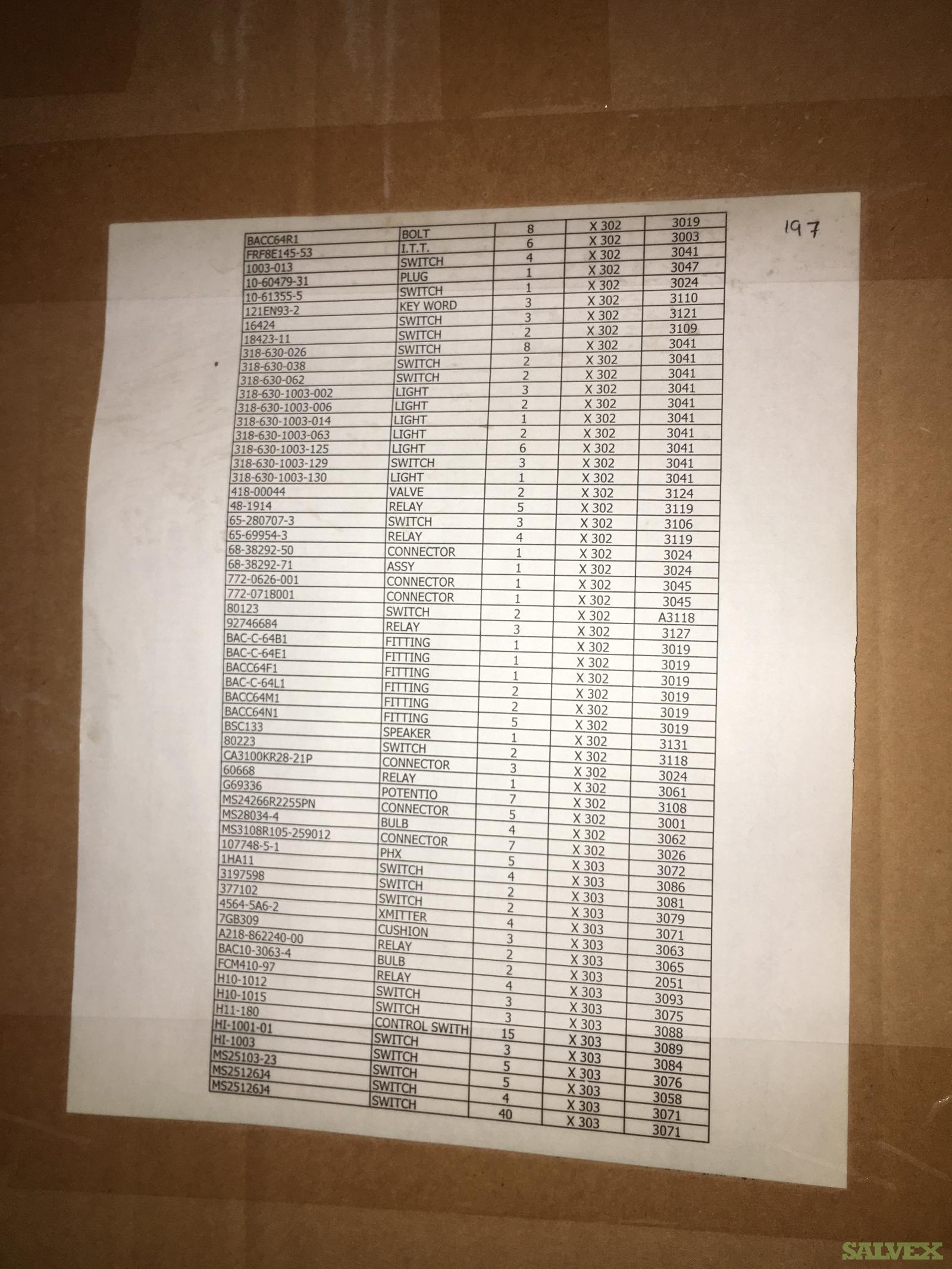 Boeing 707 Spare Parts: Bearing, Connector, Engine Cascade, Switch