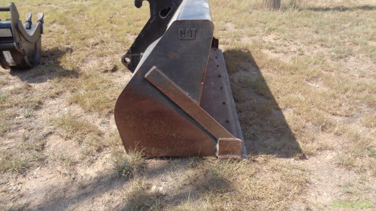 CAT Backhoe Front Loader Bucket, Rear 12in Ditching Bucket, and