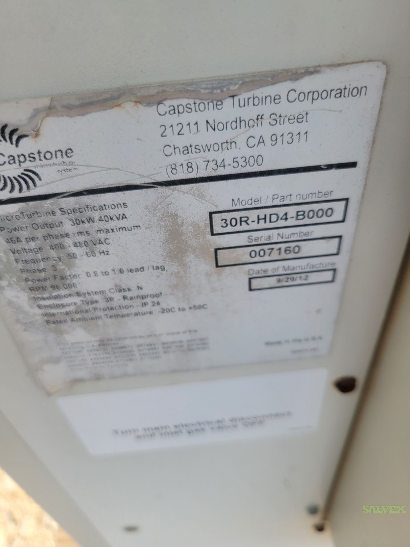Capstone C30 Micro Turbines 30 kW (4 Units) | Salvex
