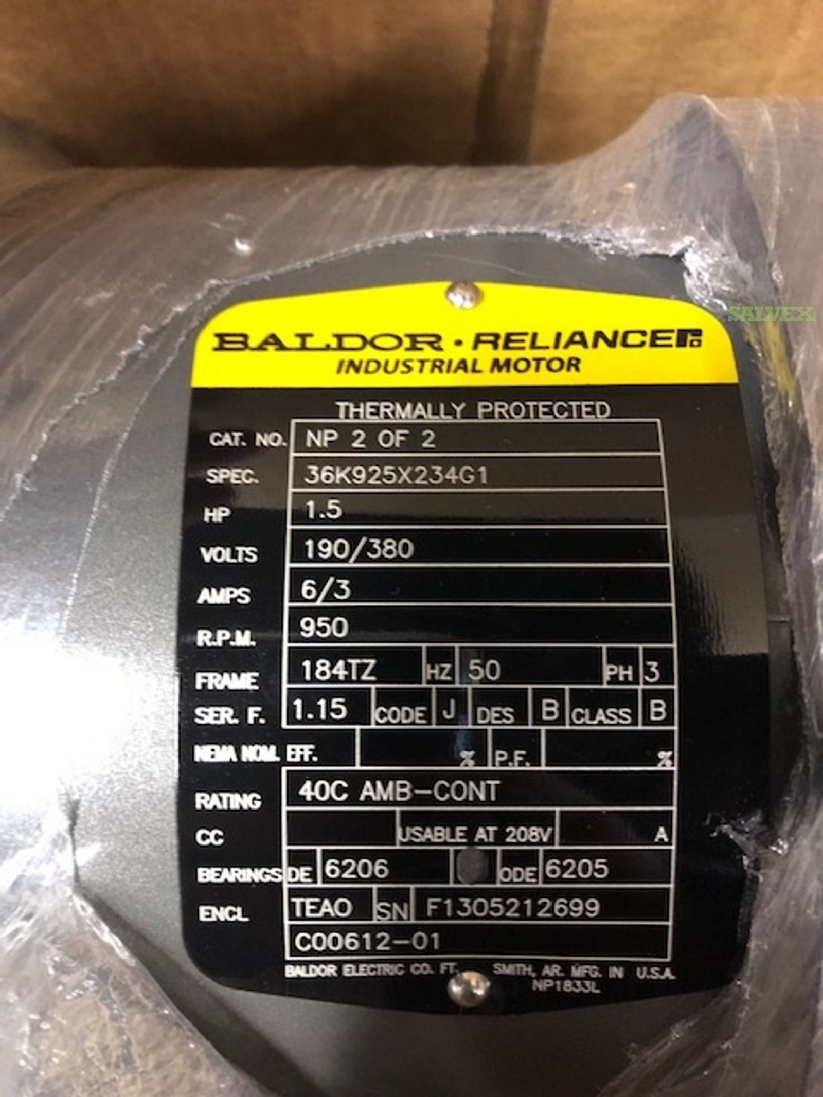 1.5 HP Baldor 3 Phz Motors 208-230/460V New and Sealed (34 Units)