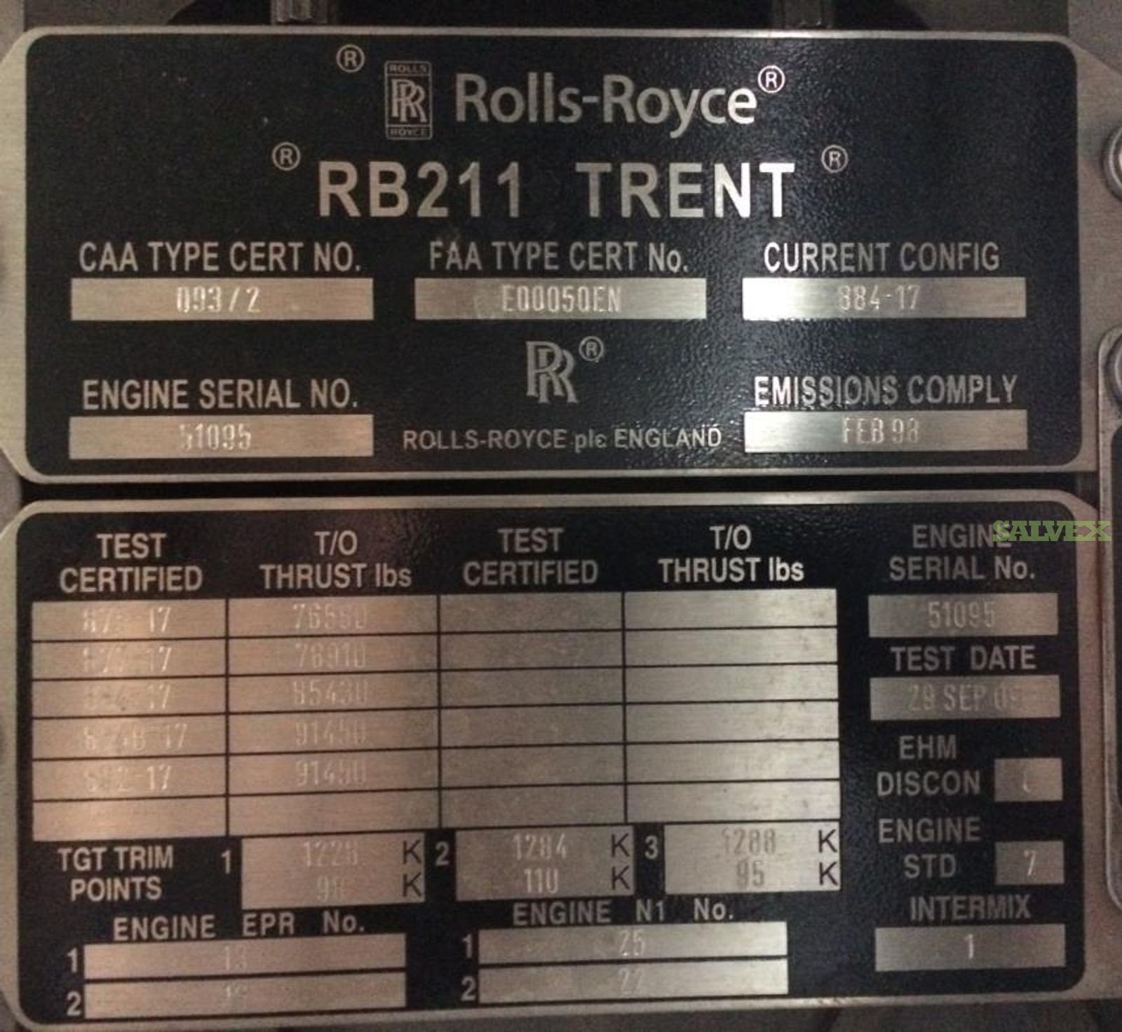 Rolls Royce ESN 51095 Trent 800 Engine (1 Engine)