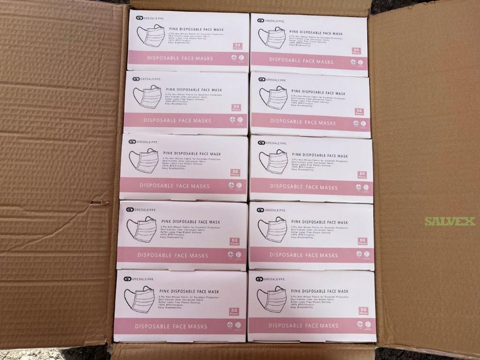 Disposable Face Mask - Pink Adult (2,700,000 Units / 1080 Cartons) | Salvex