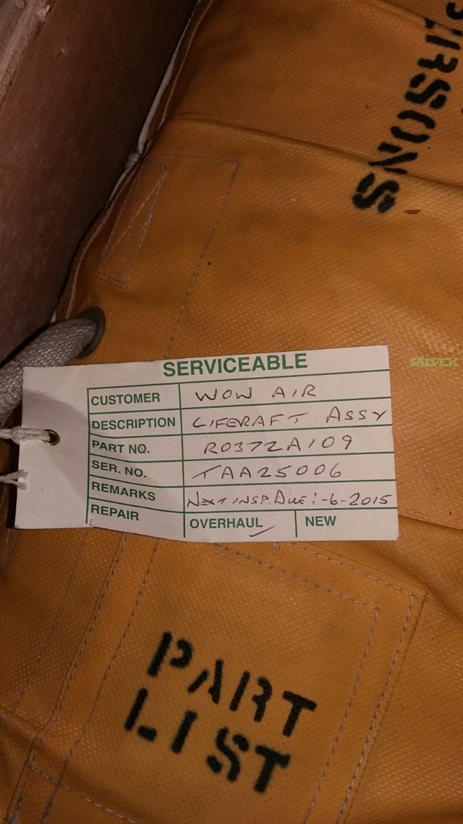 Life Raft and Survival kits for A319/A320/A321/A330 (5 Units) | Salvex