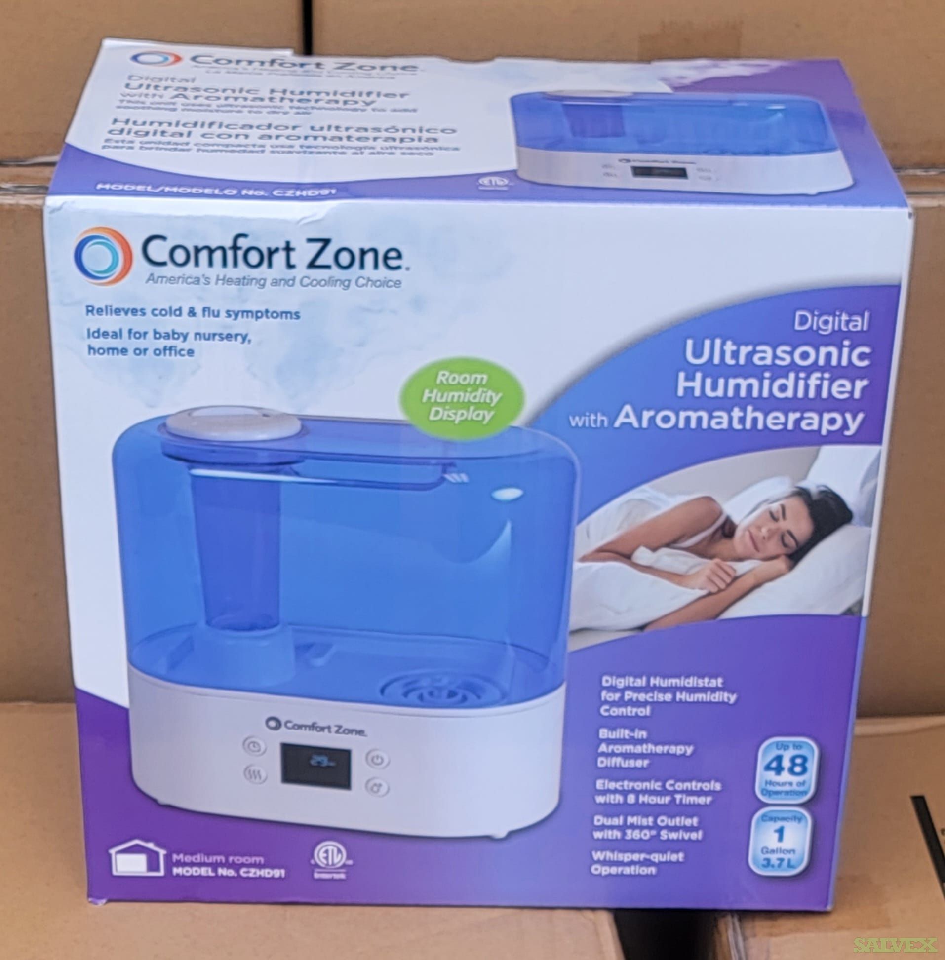 Comfort Zone Whisper-Quiet Cool Mist Digital Ultrasonic Humidifier 